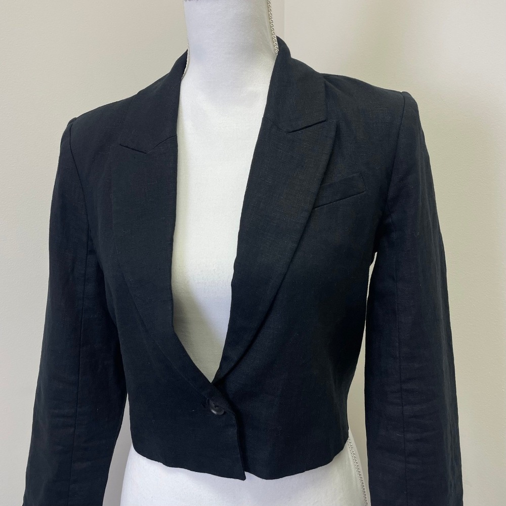 Abercrombie & Fitch Linen Collection Black Linen Cropped Blazer Jacket S
